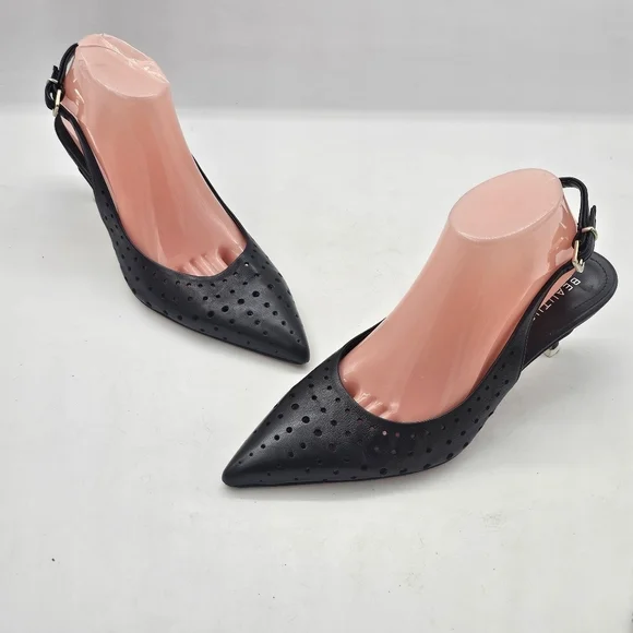 Beautiisoles Flynn Perforated Slingback Heels Women's 10 Black - Picture 4 of 11